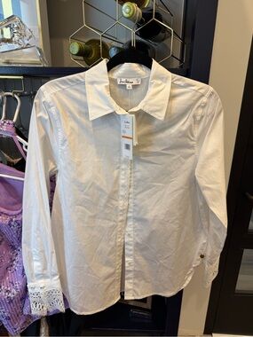 NWT Sam Edelman Poplin White Button-Down Blouse with Lace Cuffs